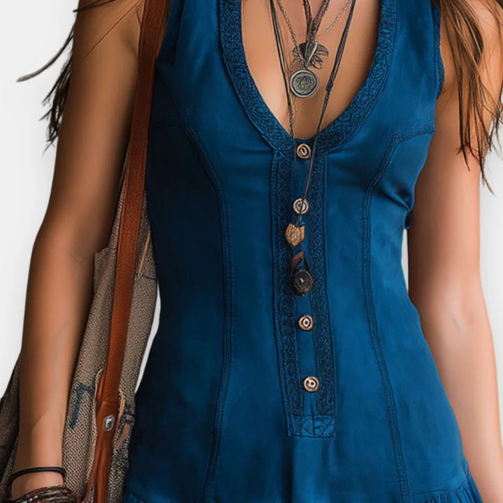 Brunetta | Bohemian Button Front Mini Dress