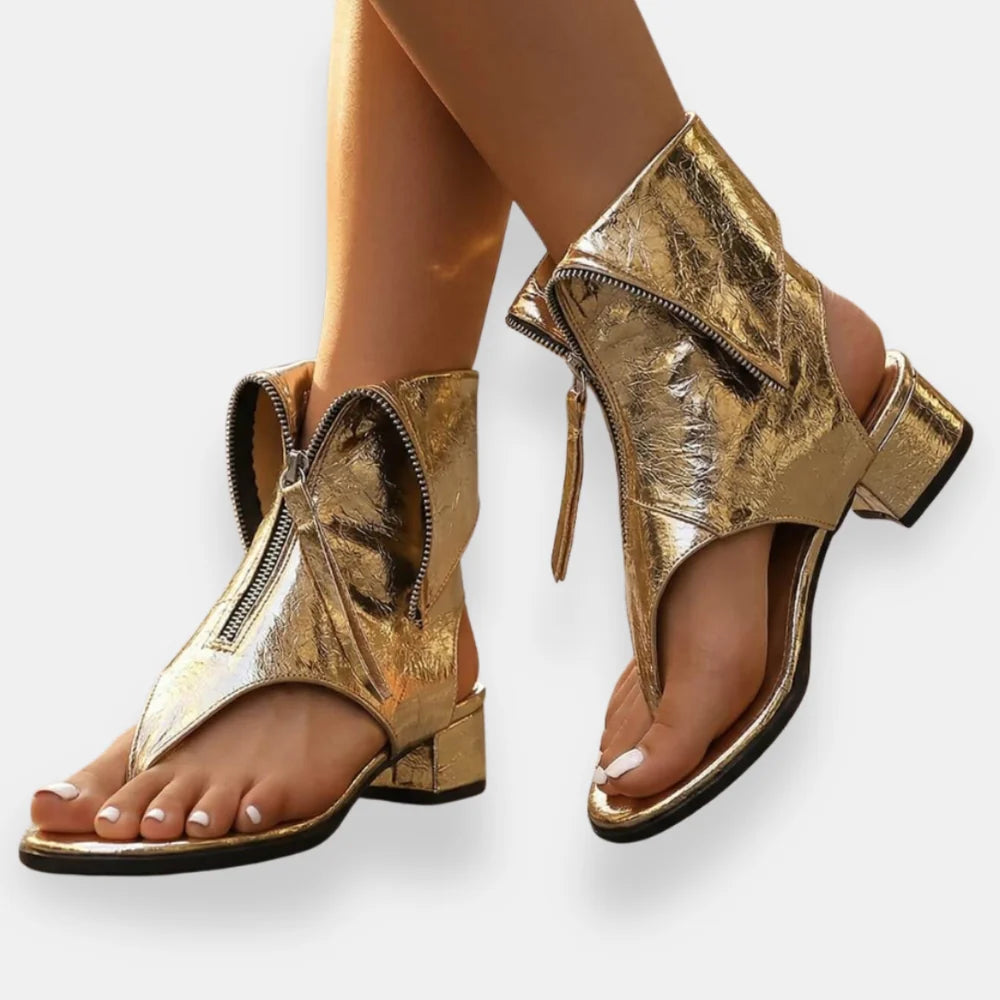 Octavienne | Metallic Zip Sandals