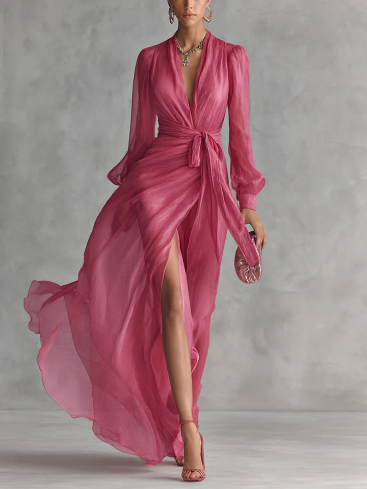 Noemi | Beaded Chiffon Maxi Dress with V-Neckline