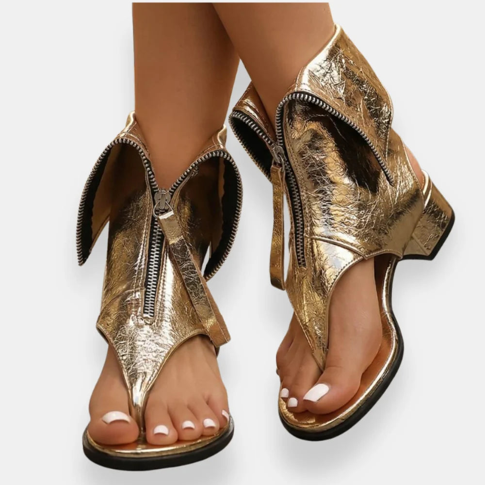 Octavienne | Metallic Zip Sandals