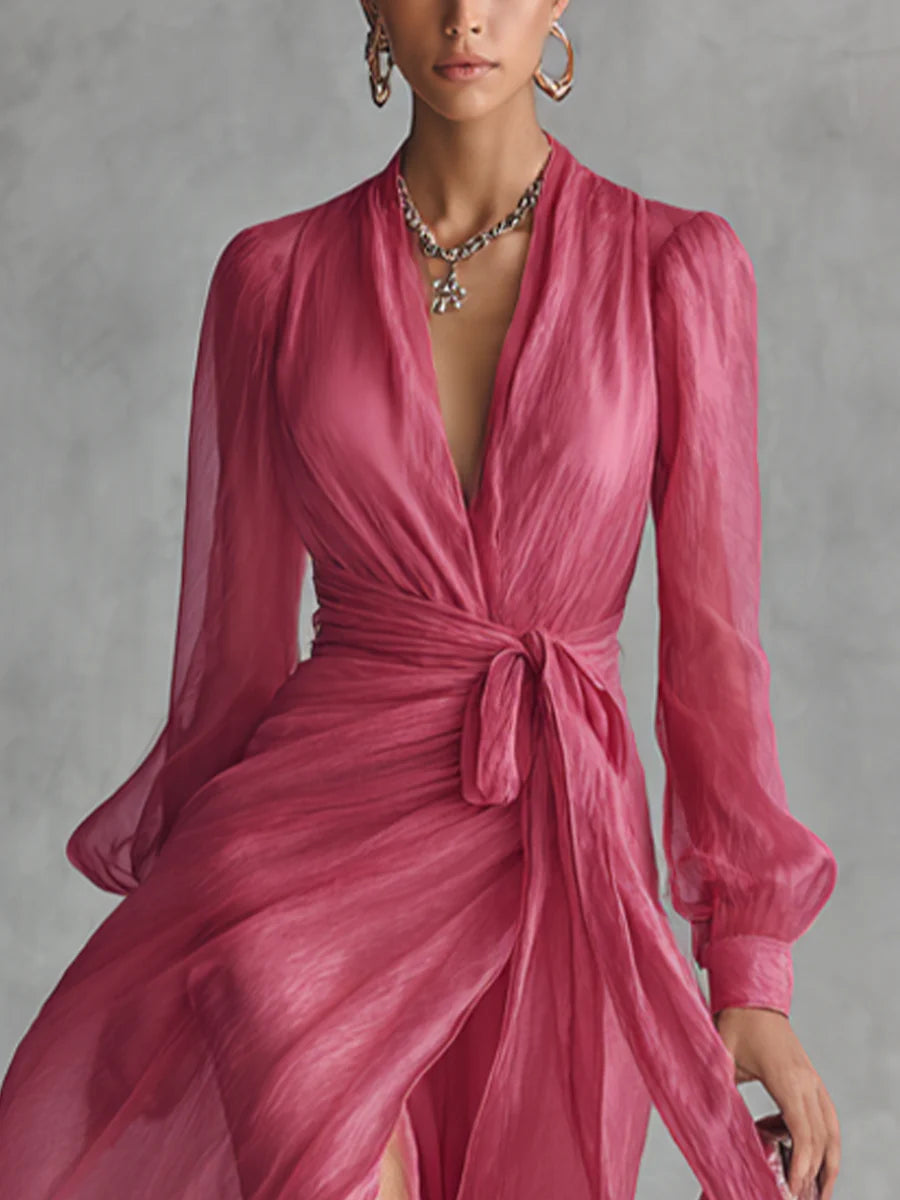 Noemi | Beaded Chiffon Maxi Dress with V-Neckline
