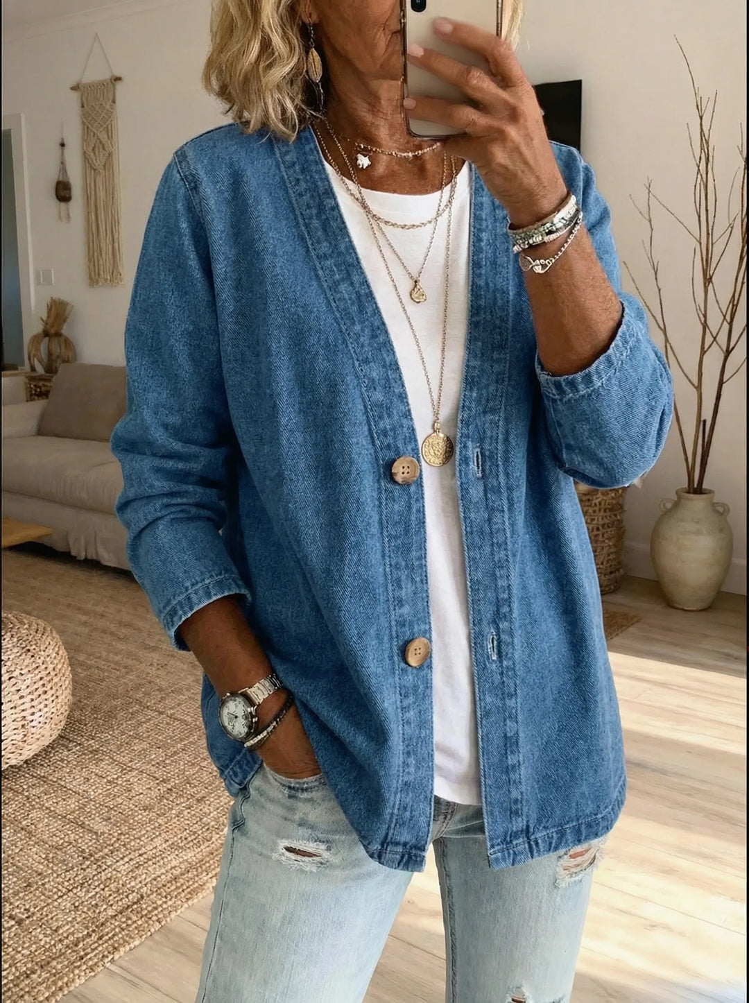 Solenne | Lightweight Denim Jacket with Relaxed Elegance
