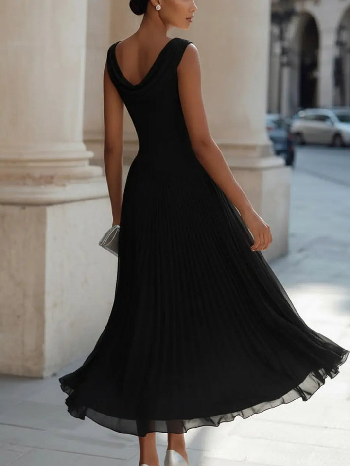 Sleeveless Draped Neck Midi Dress