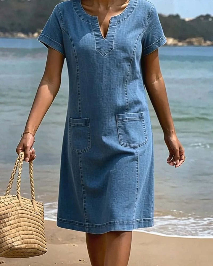 Julia | Soft Denim Dress with Front Pockets