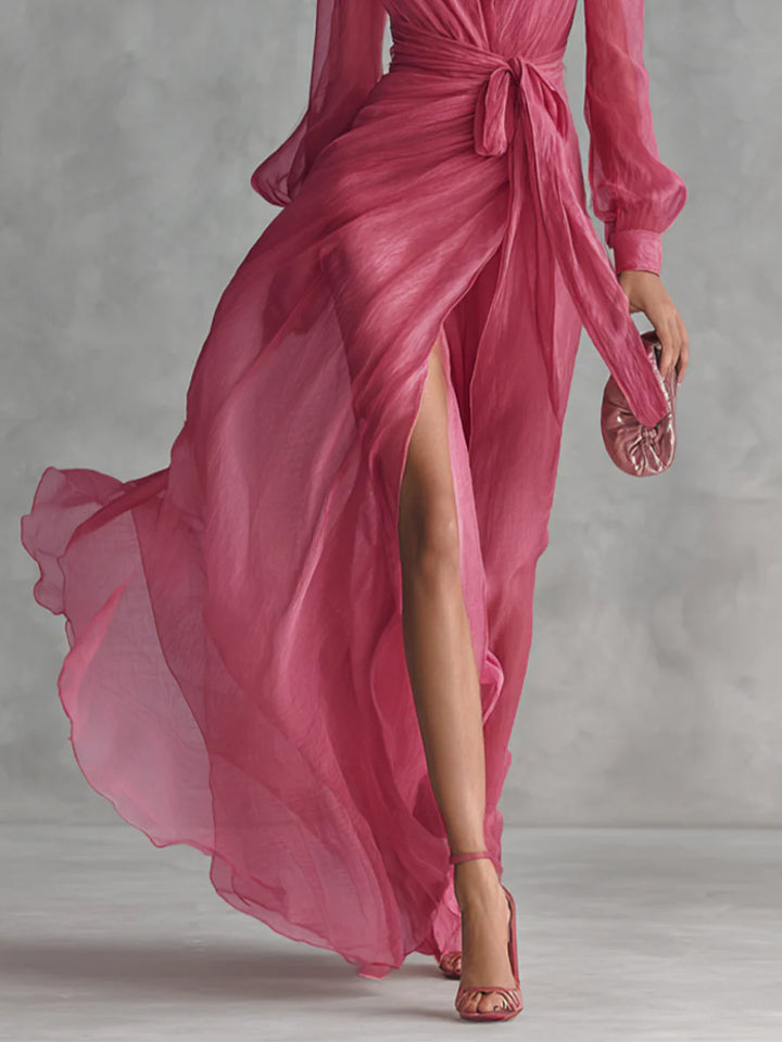 Noemi | Beaded Chiffon Maxi Dress with V-Neckline