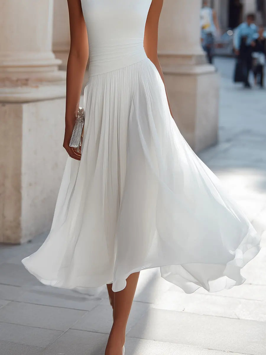Sleeveless Draped Neck Midi Dress