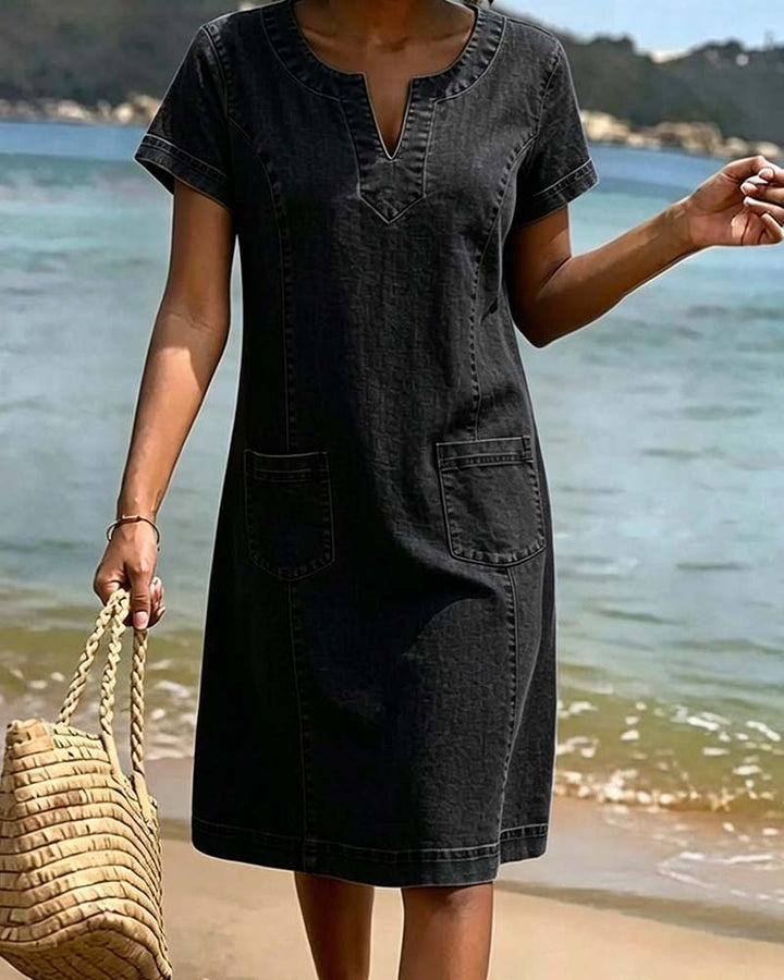 Julia | Soft Denim Dress with Front Pockets