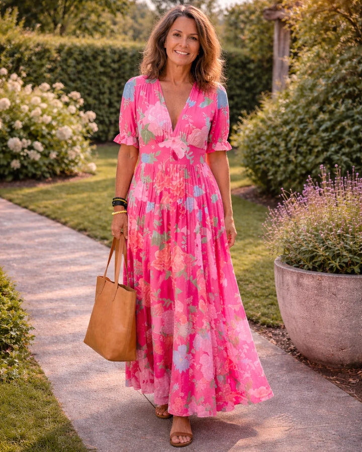 Ione | Sleeveless V-Neck Floral Midi Dress