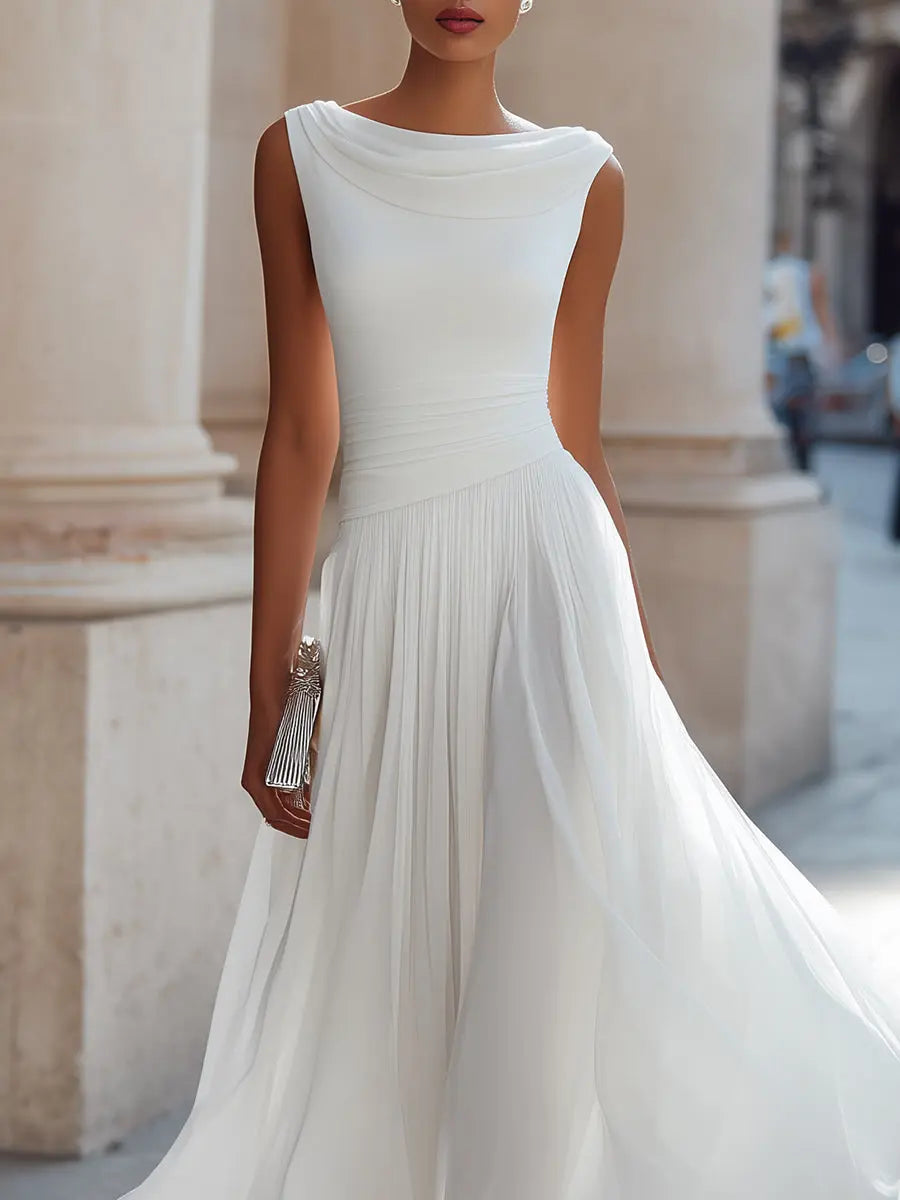 Sleeveless Draped Neck Midi Dress