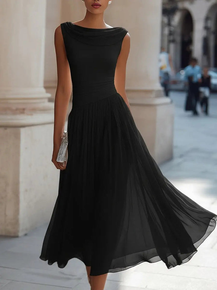 Sleeveless Draped Neck Midi Dress