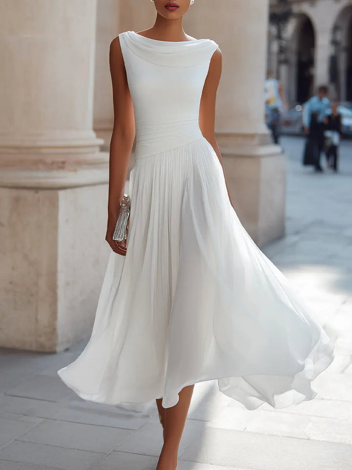 Sleeveless Draped Neck Midi Dress