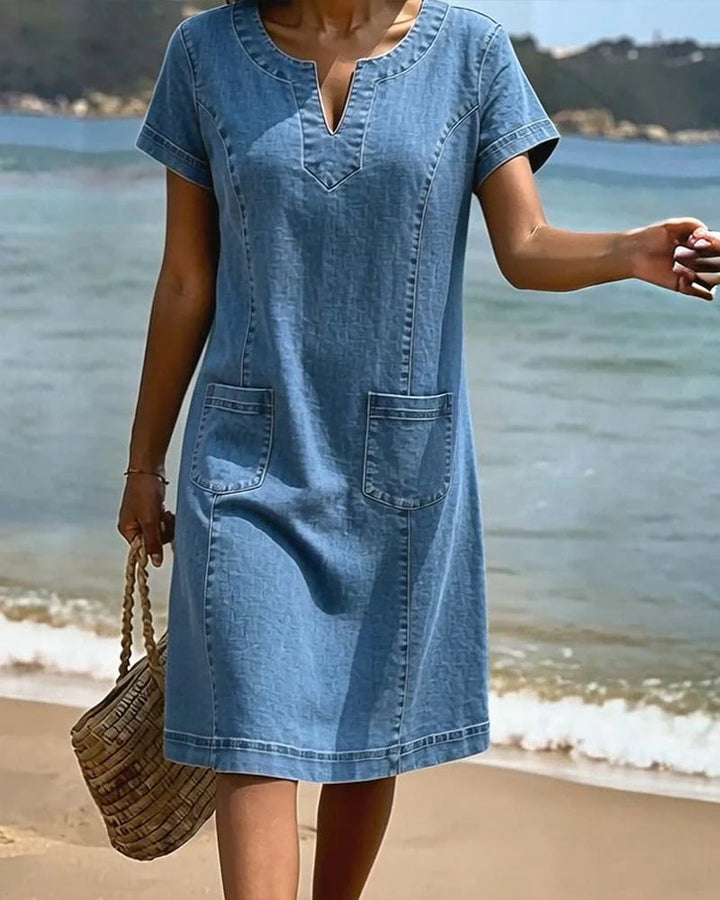 Julia | Soft Denim Dress with Front Pockets