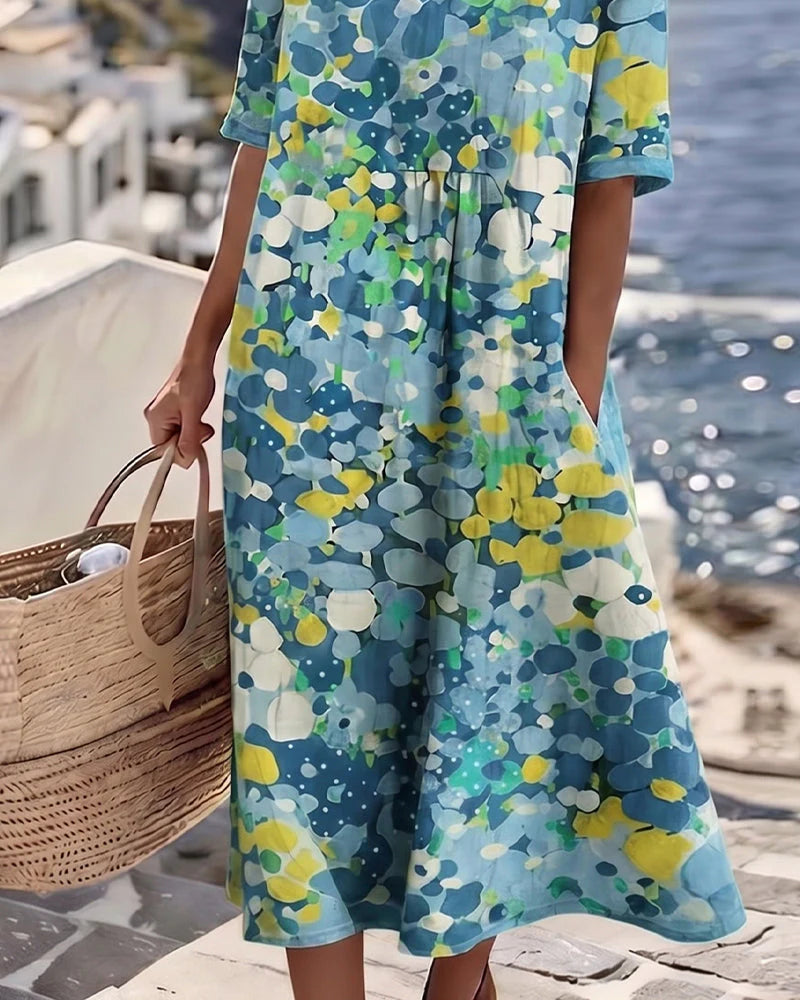 ELENA™ - ELEGANT FLORAL SUMMER MIDI DRESS
