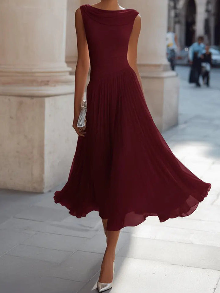 Sleeveless Draped Neck Midi Dress
