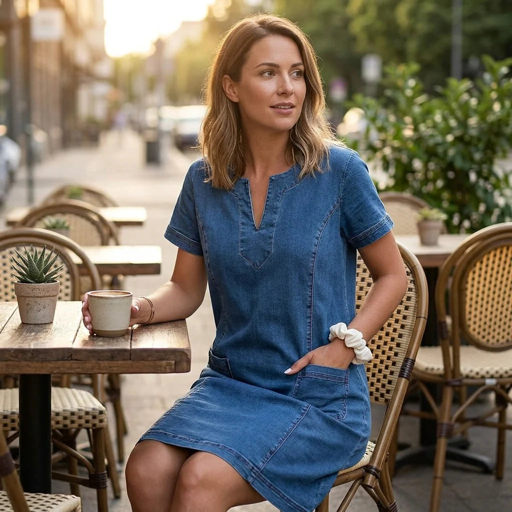 Julia | Soft Denim Dress with Front Pockets