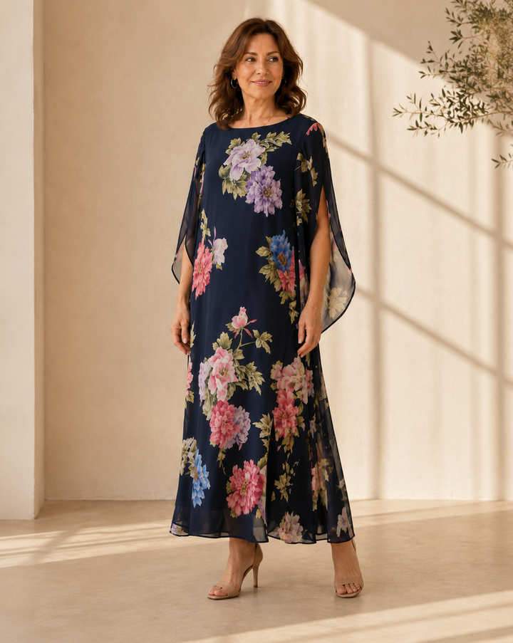 Floral Print Maxi Dress Lightweight Chiffon Comfort