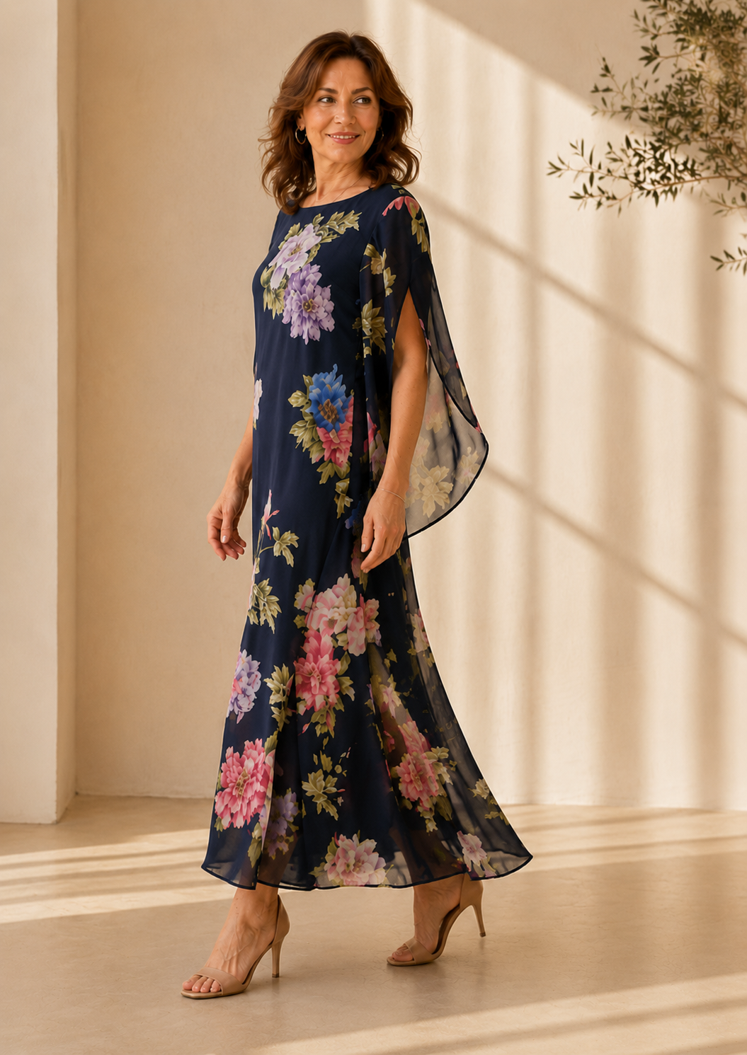 Floral Print Maxi Dress Lightweight Chiffon Comfort
