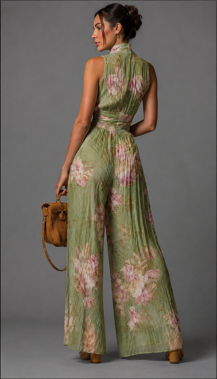 ESSENTIAL – PLEATED FLORAL CHIFFON JUMPSUIT