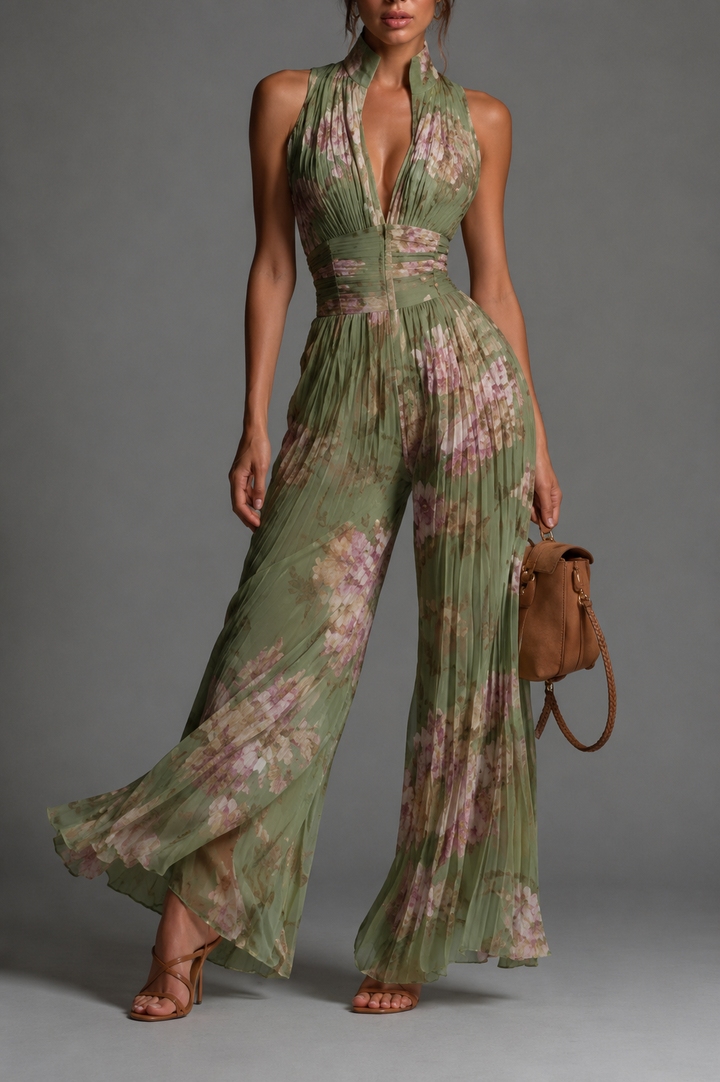 ESSENTIAL – PLEATED FLORAL CHIFFON JUMPSUIT