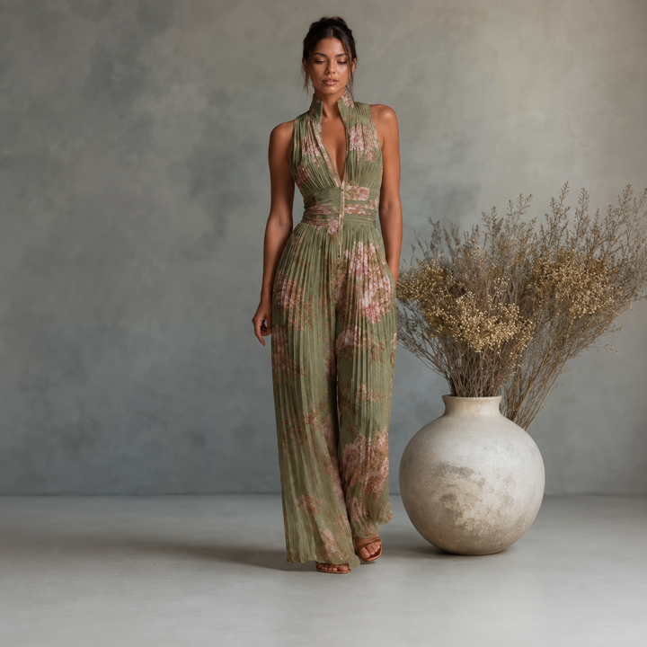 ESSENTIAL – PLEATED FLORAL CHIFFON JUMPSUIT