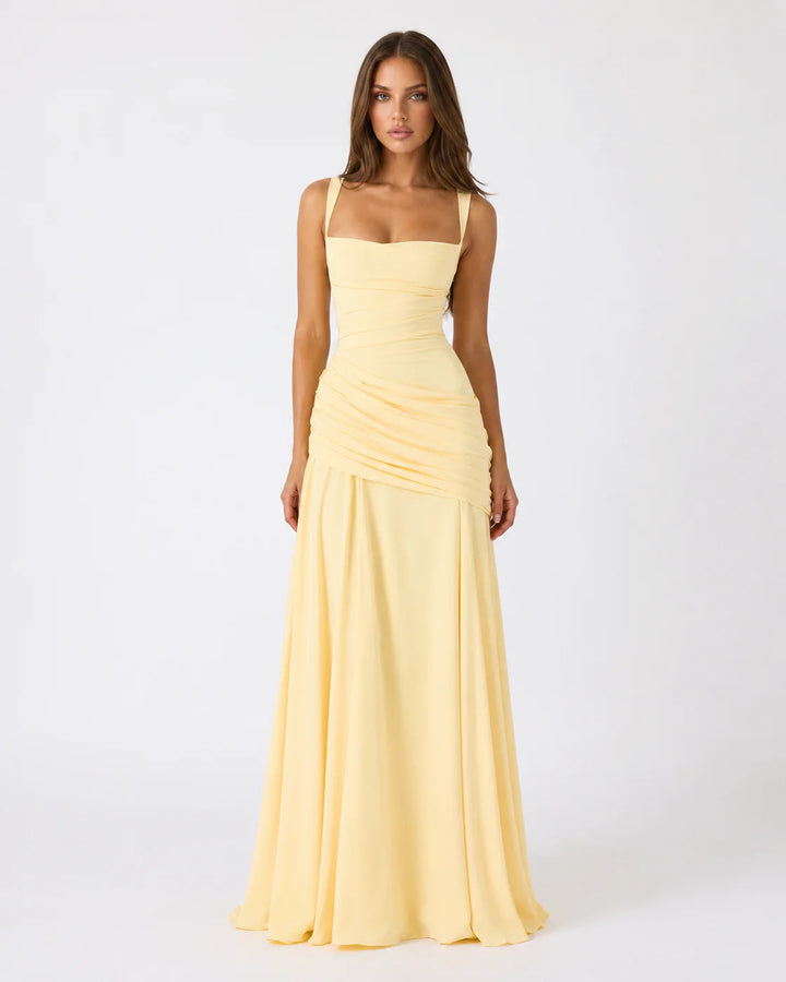 ENIE | Maxi Dress with Ruched Square Neckline