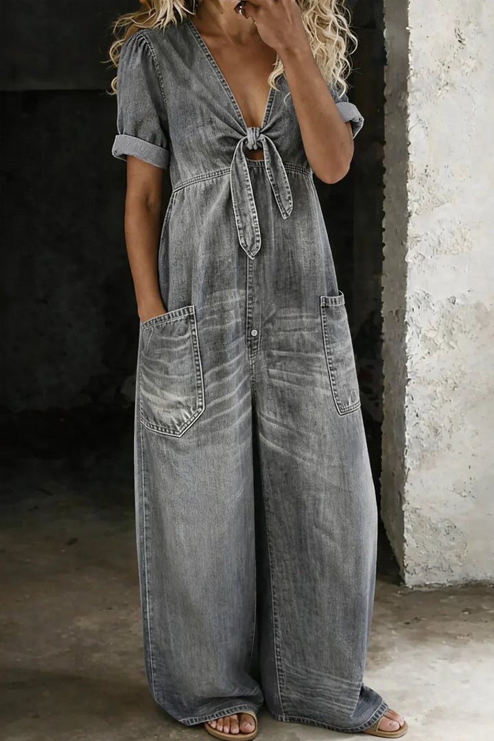 Maya™ | V-Neck Denim Jumpsuit