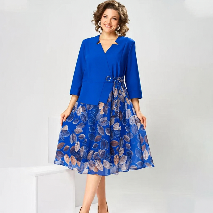 Elegant Faux Two-Piece Leaf Print Dress