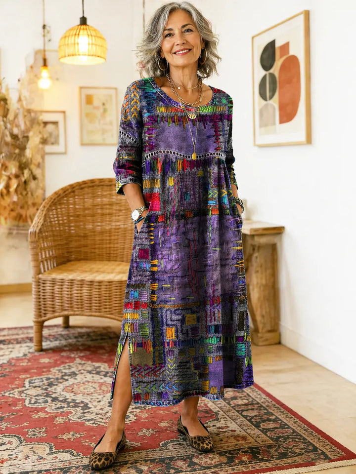 Manuela | Denim Dress with Ethnic Patchwork Details