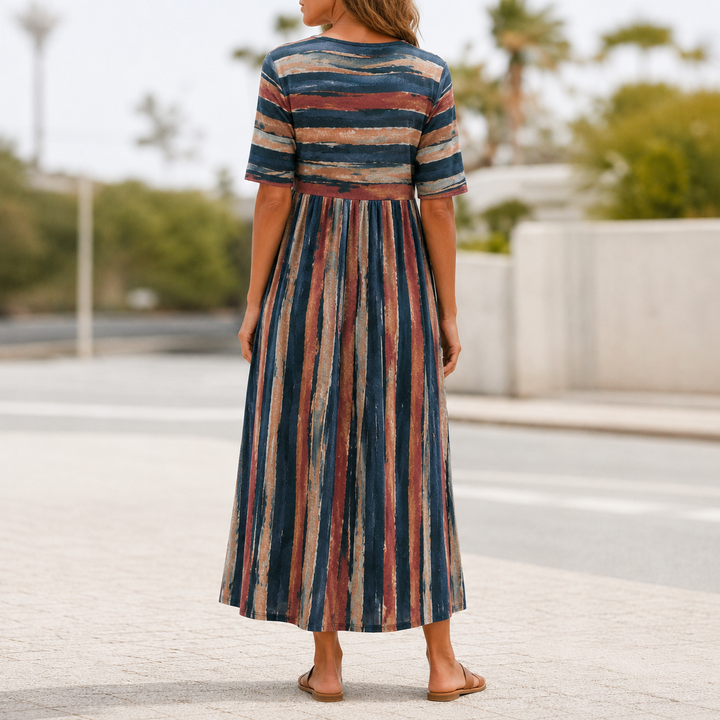 HOLLY | ELEGANT STRIPED TUMMY-COVERAGE MIDI DRESS