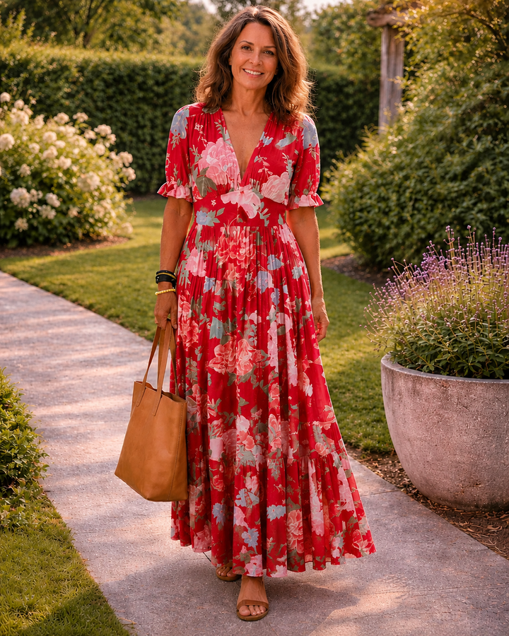 Ione | Sleeveless V-Neck Floral Midi Dress