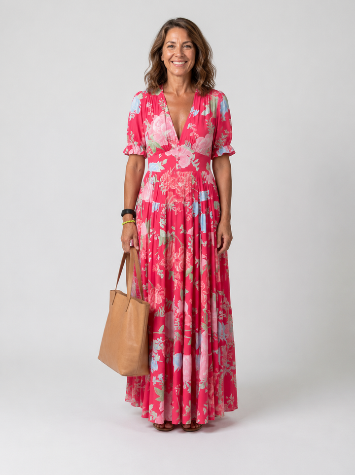Ione | Sleeveless V-Neck Floral Midi Dress