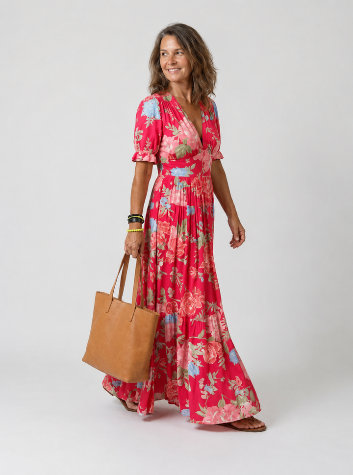 Ione | Sleeveless V-Neck Floral Midi Dress