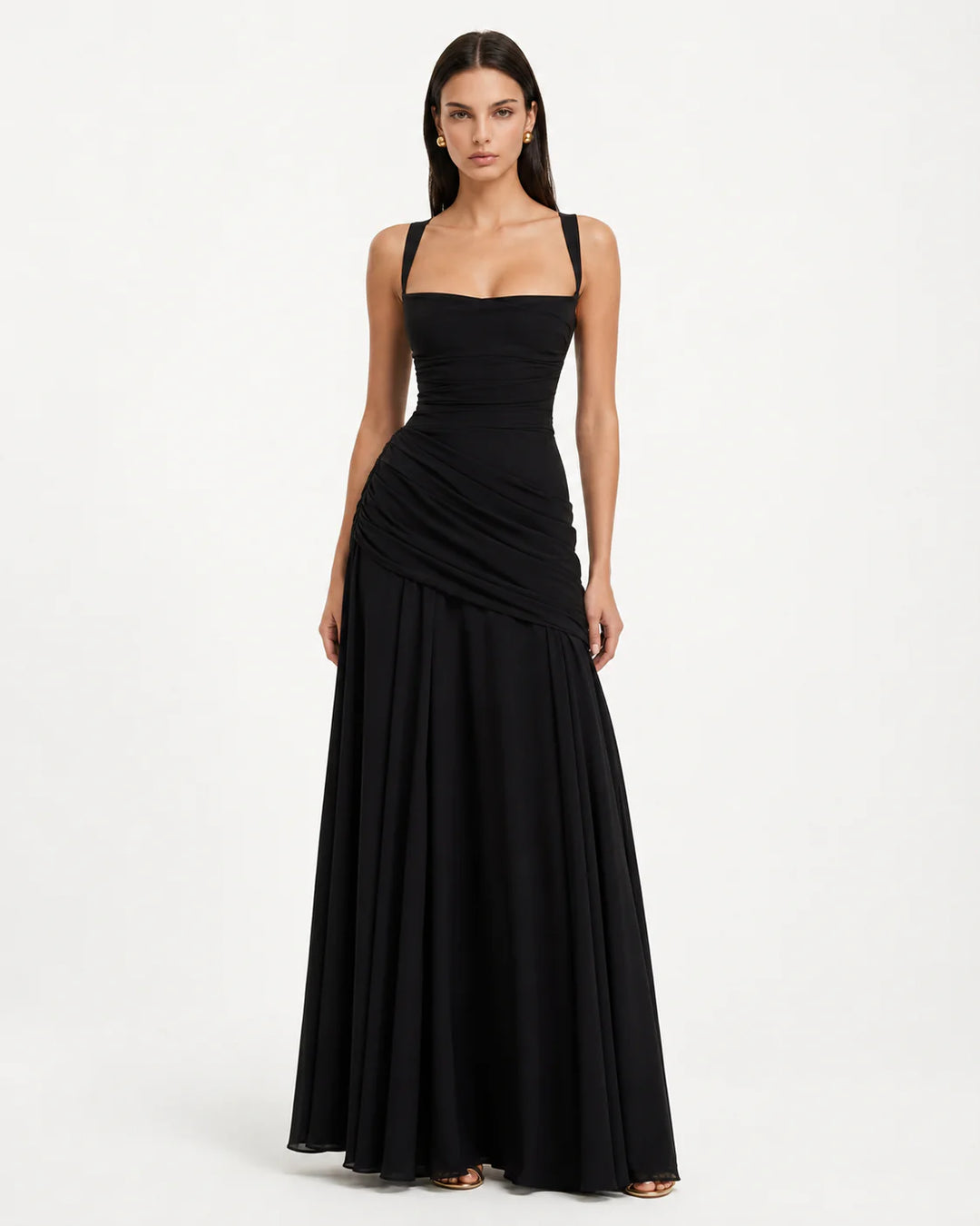 ENIE | Maxi Dress with Ruched Square Neckline