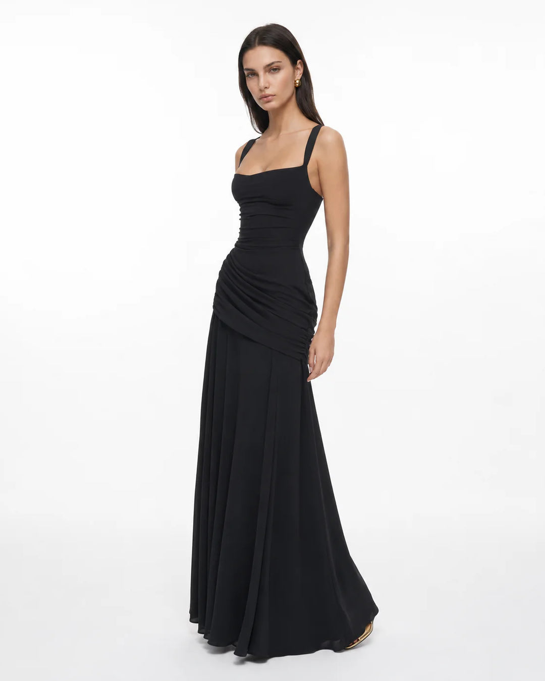 ENIE | Maxi Dress with Ruched Square Neckline