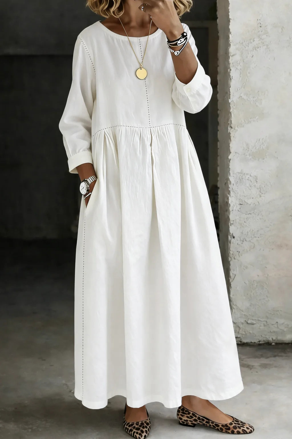 Melissa | Round Neck Long Sleeve Denim Dress