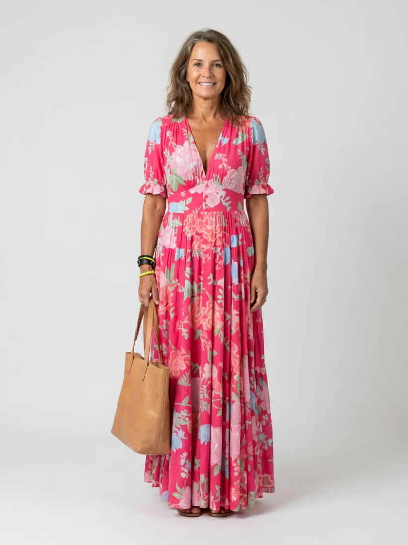 Ione | Sleeveless V-Neck Floral Midi Dress