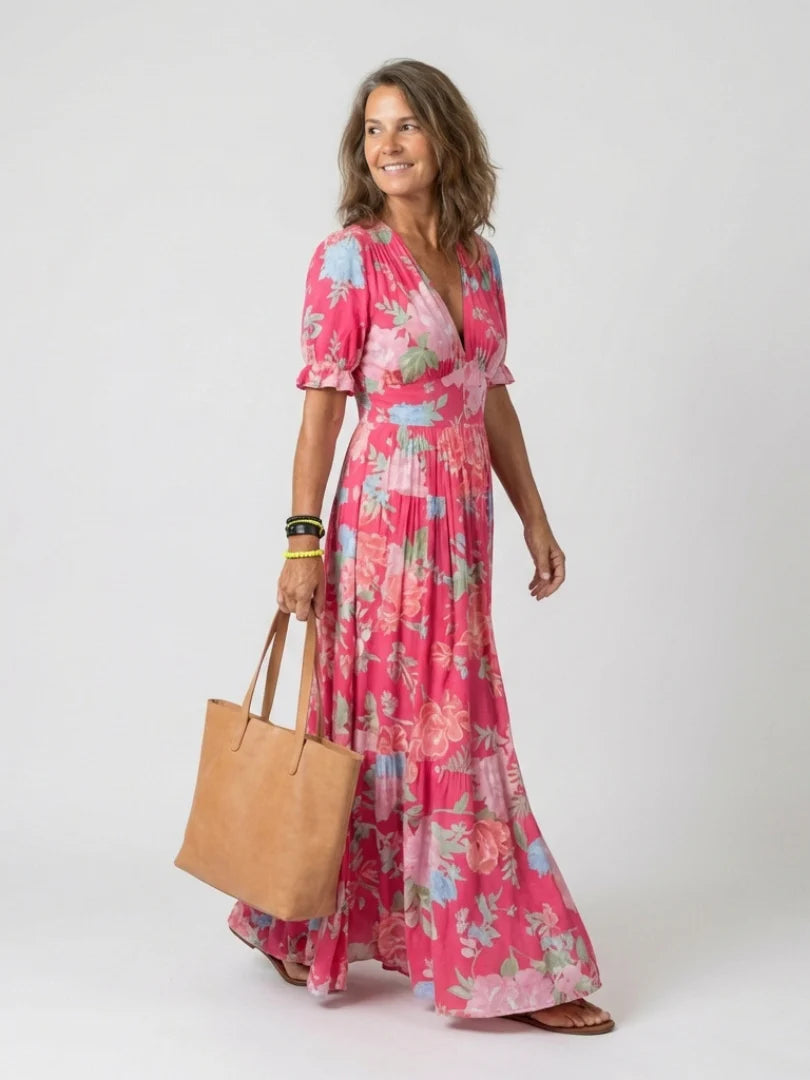Ione | Sleeveless V-Neck Floral Midi Dress