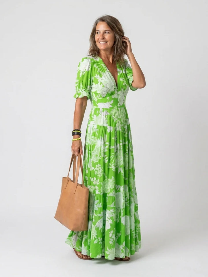 Ione | Sleeveless V-Neck Floral Midi Dress