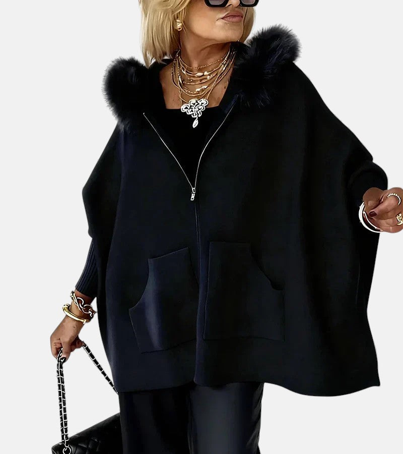 Minerva – Casual Hooded Coat with Fur Collar