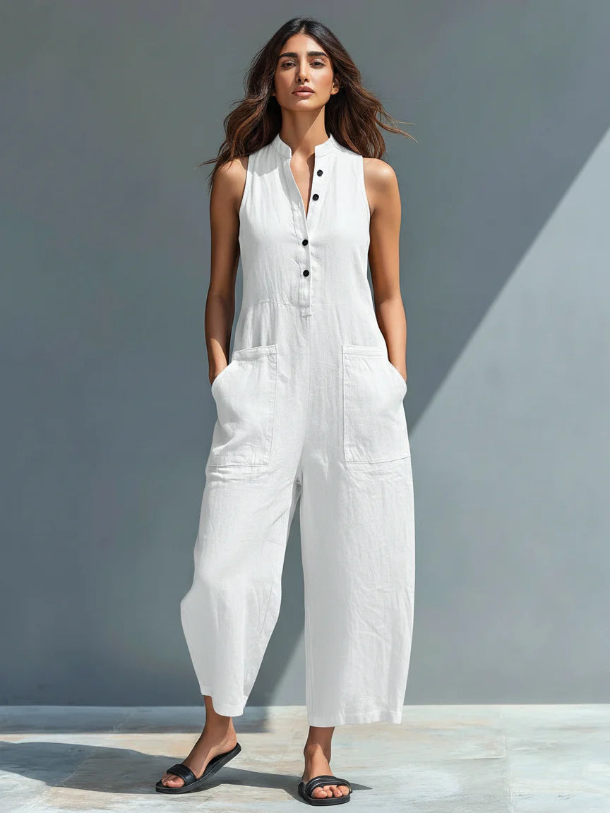 SILVIA | Sleeveless Linen Blend Jumpsuit