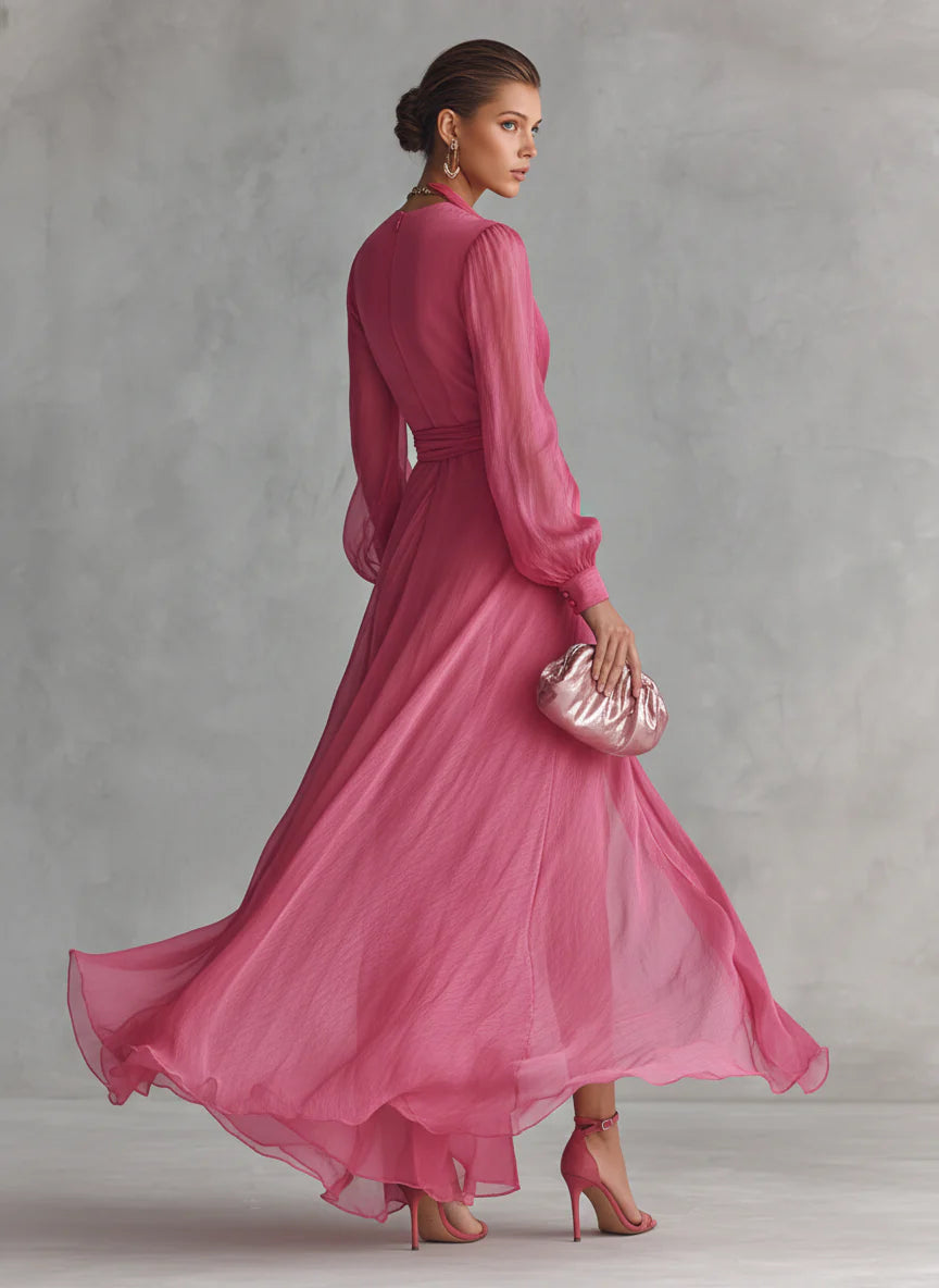 Noemi | Beaded Chiffon Maxi Dress with V-Neckline