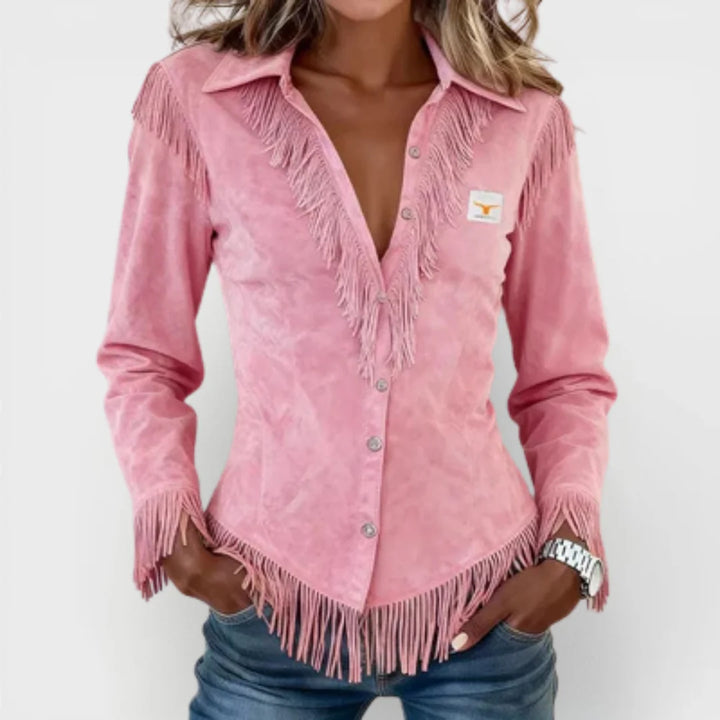 Renata - Fringe Suede Blouse