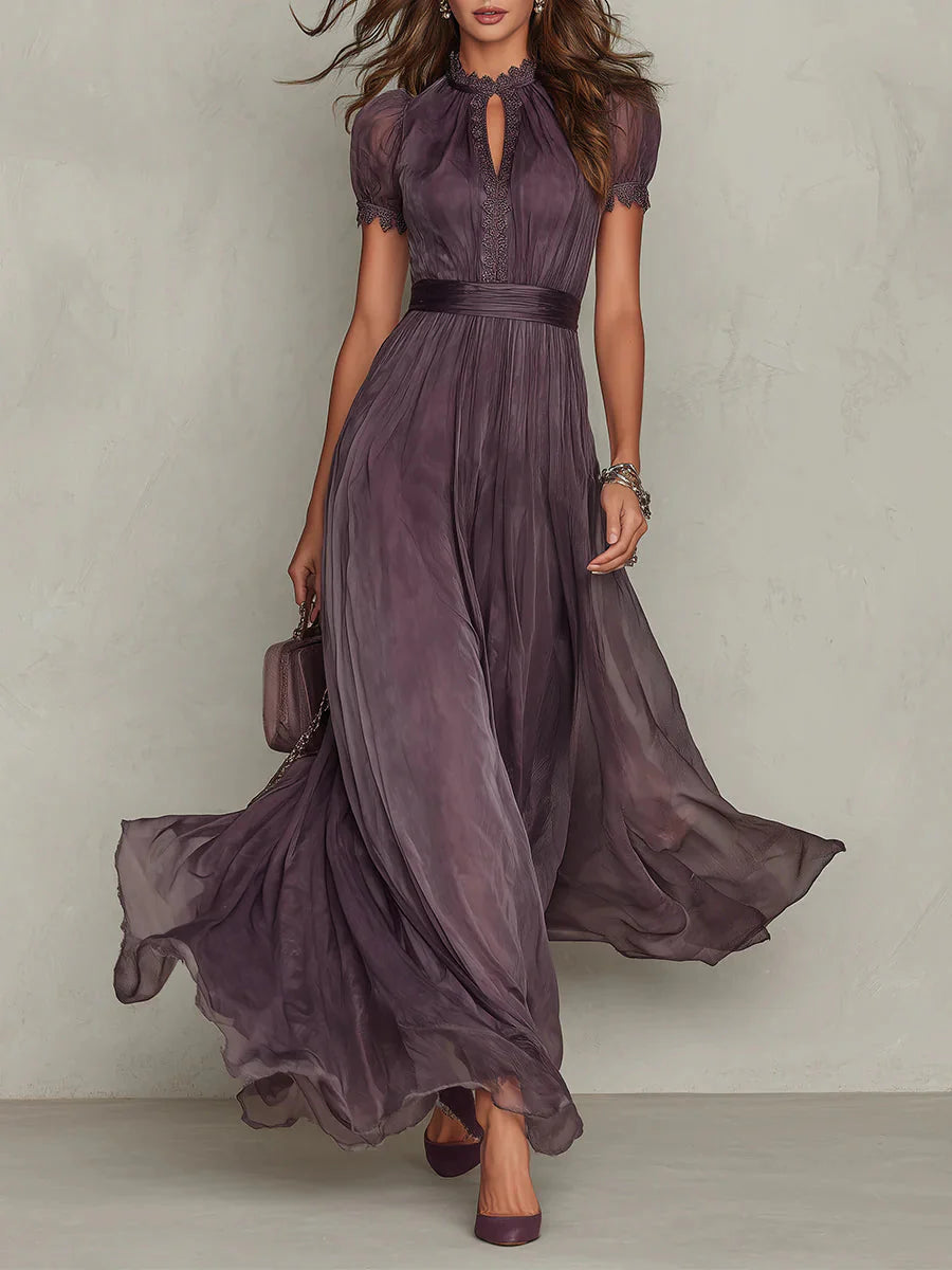 Flavia | Elegant Purple Chiffon Keyhole Maxi Dress