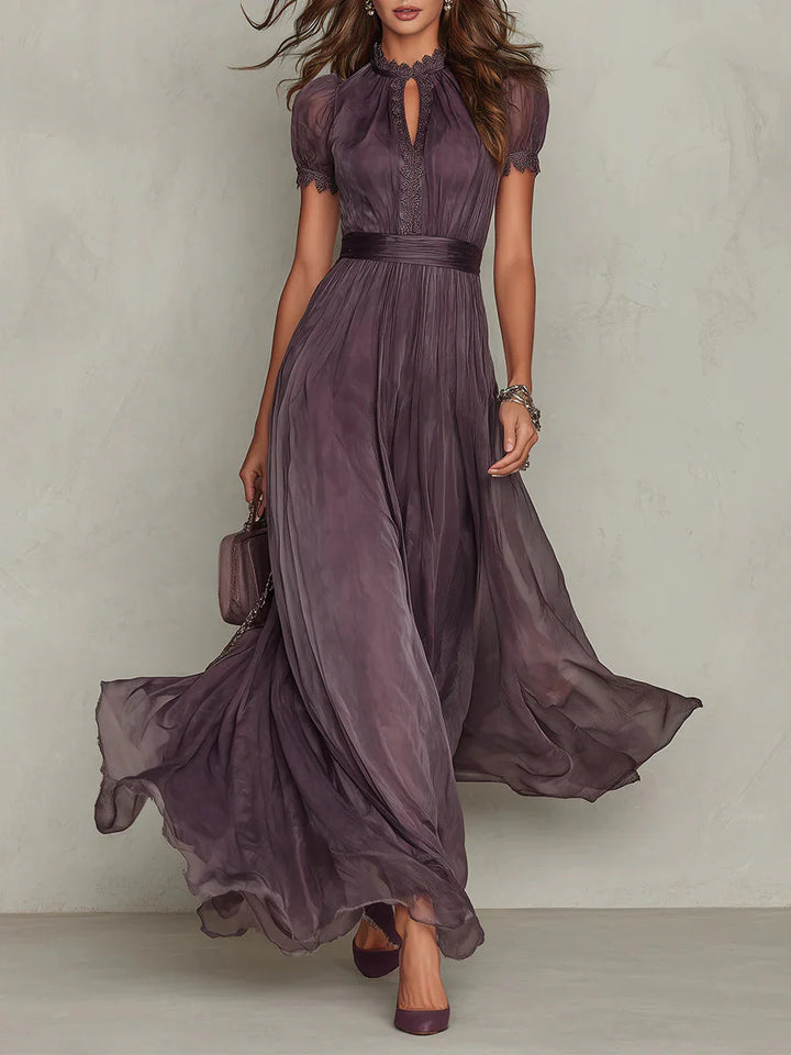 Flavia | Elegant Purple Chiffon Keyhole Maxi Dress