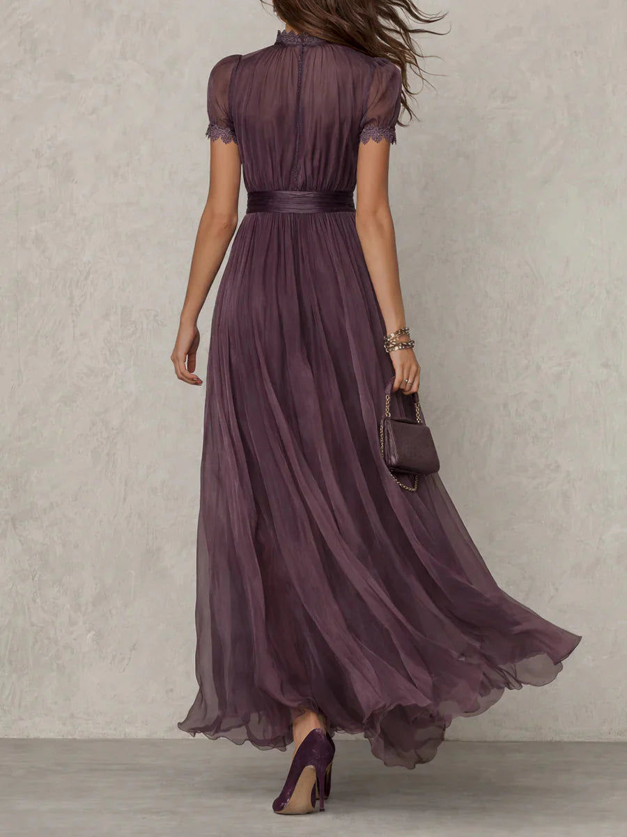 Flavia | Elegant Purple Chiffon Keyhole Maxi Dress