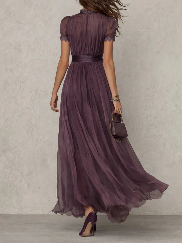 Flavia | Elegant Purple Chiffon Keyhole Maxi Dress