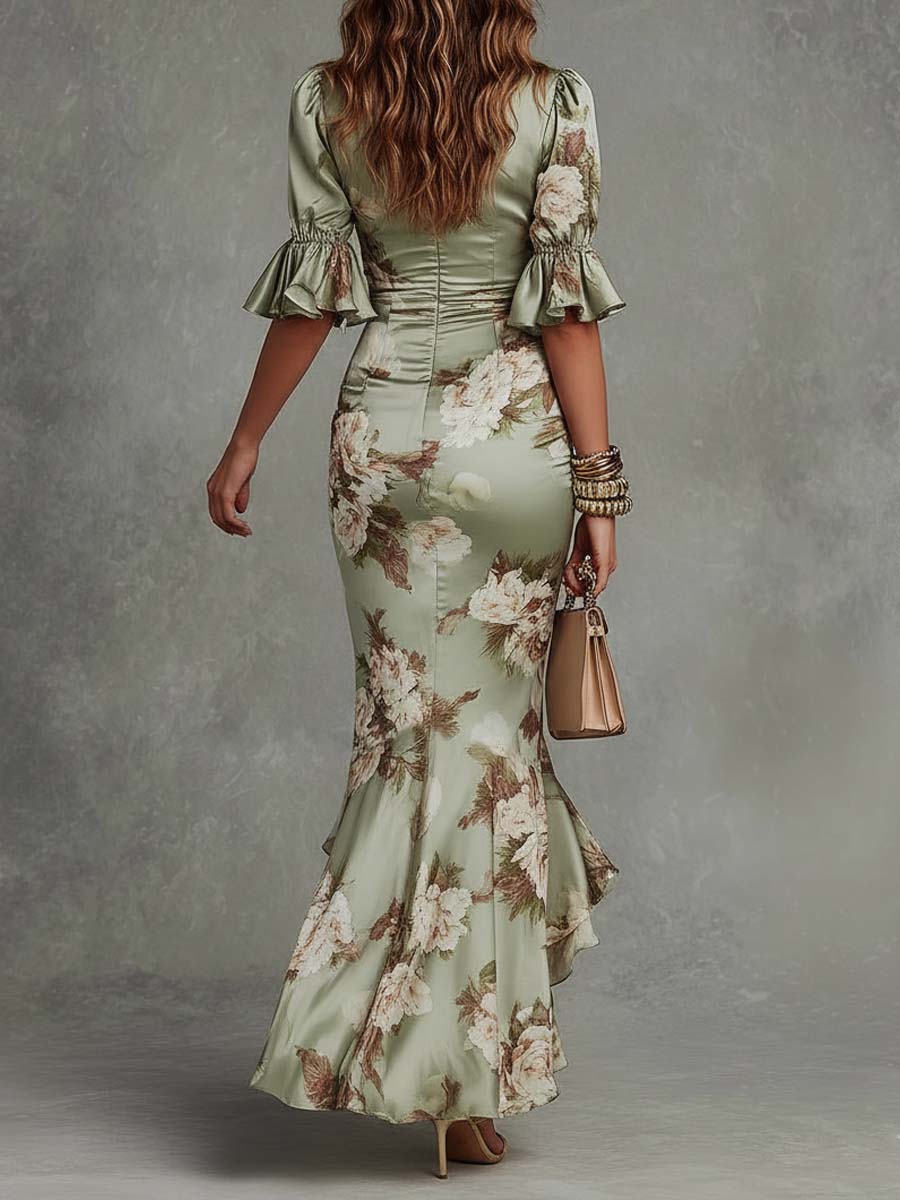 Anastasia | Floral Print Satin Maxi Dress