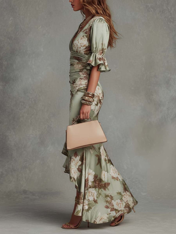 Anastasia | Floral Print Satin Maxi Dress