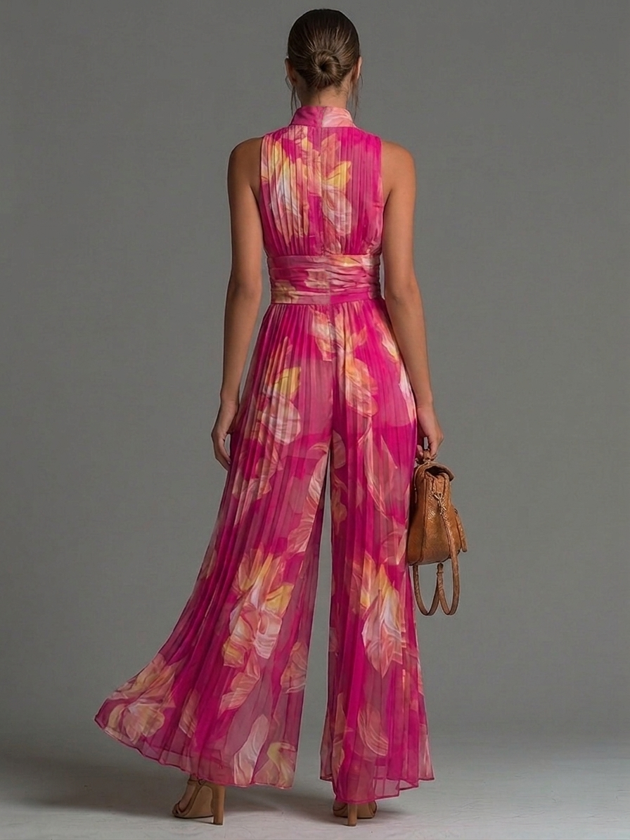 ZSÓFIA JUMPSUIT | FUCHSIA FLORAL PLEATED CHIFFON • S1