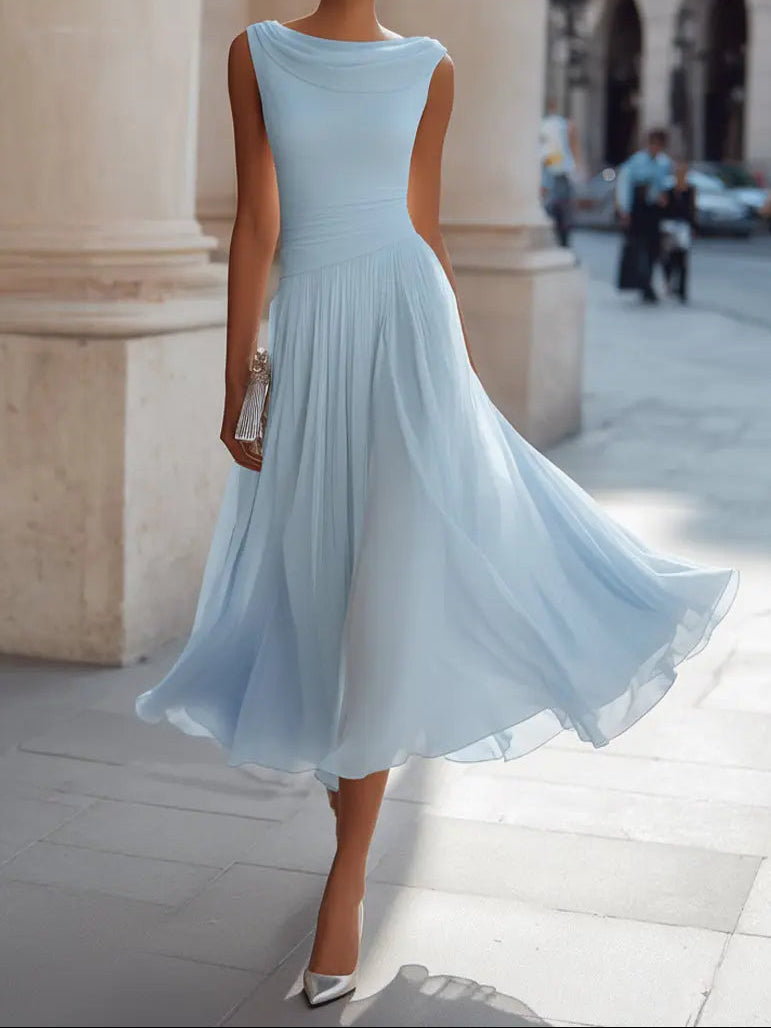 Sleeveless Draped Neck Midi Dress